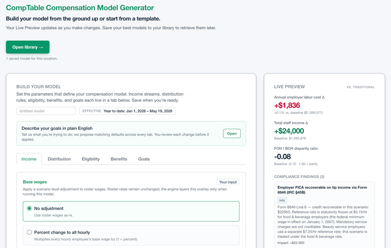 CompTable — compensation model generator screenshot